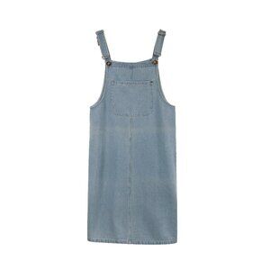 Denim Overall Dress Women Vintage Straight Suspender Midi Jean Pinafore Dress